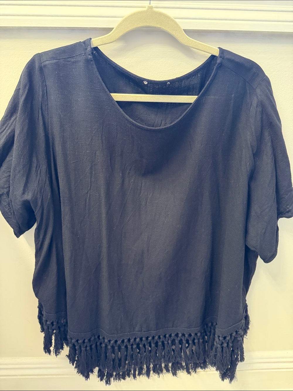 Umgee Black Short Sleeve Top with Fringe